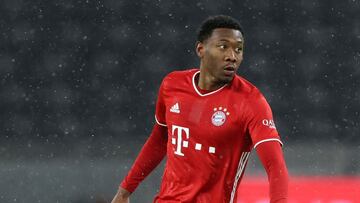 BERLIN, GERMANY - FEBRUARY 05: David ALABA of Bayern Muenchen runs with a ball during the Bundesliga match between Hertha BSC and FC Bayern Muenchen at Olympiastadion on February 05, 2021 in Berlin, Germany. (Photo by Stefan Matzke - sampics/Corbis via Ge