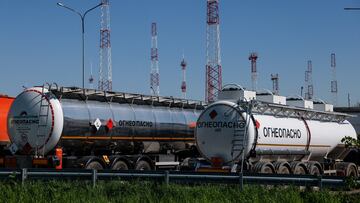 Petrol trucks are parked at Volodarskaya LPDS production facility owned by Transneft oil pipeline operator in the village of Konstantinovo in the Moscow region, Russia June 8, 2022. REUTERS/Maxim Shemetov