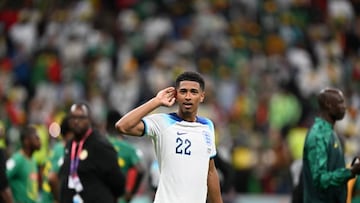 AL KHOR, QATAR - DECEMBER 04: Jude Bellingham (22) of England celebrates at the end of the FIFA World Cup Qatar 2022 Round of 16 match between England and Senegal at Al Bayt Stadium in Al Khor, Qatar on December 04, 2022. (Photo by Ercin Erturk/Anadolu Agency via Getty Images)