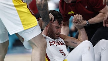 Rudy Fernández, después de golpearse con la pierna de Juancho.