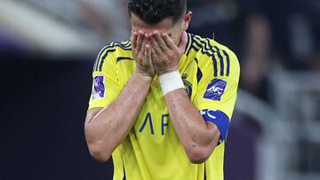 Nassr's Portuguese forward #7 Cristiano Ronaldo reacts during the AFC Champions League semi-final match between Saudi's Al-Nassr and Japan's Kawasaki at King Abdullah Sports City in Jeddah on April 30, 2025. (Photo by AFP)