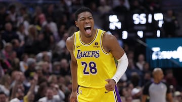 Rui Hachimura, feliz tras batir su récord de anotación en pista de los Jazz.