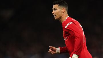 MANCHESTER, ENGLAND - OCTOBER 20: Cristiano Ronaldo of Manchester United during the UEFA Champions League group F match between Manchester United and Atalanta at Old Trafford on October 20, 2021 in Manchester, United Kingdom. (Photo by Matthew Ashton - A