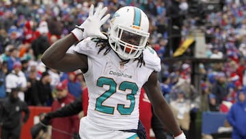 Dec 24, 2016; Orchard Park, NY, USA; Miami Dolphins running back Jay Ajayi (23) celebrates a touchdown during the first half against the Buffalo Bills at New Era Field. Mandatory Credit: Timothy T. Ludwig-USA TODAY Sports