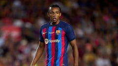 BARCELONA, SPAIN - AUGUST 07: Jules Kounde of FC Barcelona looks on during the Joan Gamper Trophy match between FC Barcelona and Pumas UNAM at Spotify Camp Nou on August 07, 2022 in Barcelona, Spain. (Photo by Alex Caparros/Getty Images)