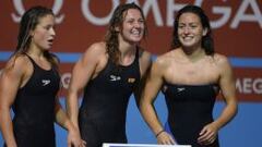 Beatriz Gomez, Melanie Costa y Patricia Castro que, junto a Mireia Belmonte, batieron el r&eacute;cord de espa&ntilde;a de 4x200 libre.