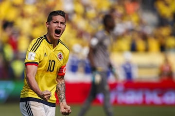 James Rodríguez: Su gol a Uruguay en el Mundial de Brasil 2014 le hizo acreedor del premio Puskás de ese año. En ese campeonato fue el goleador con seis anotaciones. Es el segundo goleador histórico de la Selección Colombia por detrás de Falcao García. Actualmente juega en el Real Madrid de España.