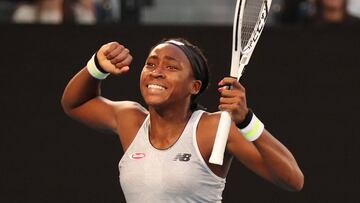 Cori &#039;Coco&#039; Gauff celebra su victoria ante Naomi Osaka en el Open de Australia 2020.