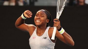 Cori 'Coco' Gauff celebra su victoria ante Naomi Osaka en el Open de Australia 2020.