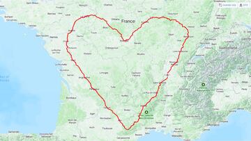 Imagen de un corazón gigante que cuenta con el nuevo récord Guinness de Strava Art tras una actividad realizada con GPS.