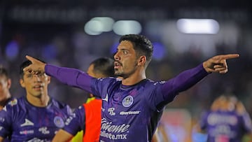 Brian Rubio celebrates his goal 1-0 of Mazatlan during the 13th round match between Mazatlan FC and Tigres UANL as part of the Liga BBVA MX, Torneo Apertura 2024 at El Encanto Stadium on October 22, 2024 in Mazatlan, Sinaloa, Mexico.