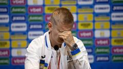 GLASGOW, SCOTLAND - MAY 31: An emotional Olyksander Zinchenko during Ukraine media access at Hampden Park, on May 31, 2022, in Glasgow Scotland.  (Photo by Alan Harvey/SNS Group via Getty Images)