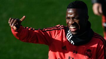 Vinicius, durante el último entrenamiento del Real Madrid.