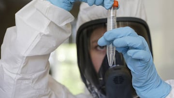 A handout photo made available by the Russian Direct Investment Fund (RDIF) shows a scientist at the Nikolai Gamaleya National Center of Epidemiology and Microbiology working on the production of a new two-vector Covid-19 vaccine in Moscow.