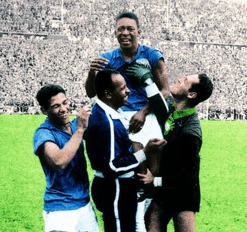 La Copa del Mundo de 1958 en Suecia dio a conocer a un joven Pelé. Con 17 años, el considerado como uno de los mejores futbolistas de la historia lideró a la Canarinha. Los dos goles de Pelé en la final en la que su equipo venció por 5-2 a los anfitriones ayudaron a que Brasil consiguiese el primer Mundial de su palmarés, con el premio añadido de tratarse de la única vez en que una selección sudamericana vencía en Europa. Con 17 años y 249 días, O Rei se convirtió en el ganador más joven de la Copa del Mundo, hito que sigue vigente hoy en día.