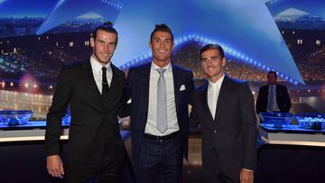 UEFA Best Player in Europe Award nominee's, Gareth Bale, Christiano Ronaldo and Antoine Griezmann ahead of the UEFA Champions League draw