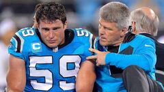 CHARLOTTE, NC - NOVEMBER 17: Luke Kuechly #59 of the Carolina Panthers is carried off the field after an injury against the New Orleans Saints in the fourth quarter during the game at Bank of America Stadium on November 17, 2016 in Charlotte, North Carolina.   Grant Halverson/Getty Images/AFP
 == FOR NEWSPAPERS, INTERNET, TELCOS &amp; TELEVISION USE ONLY ==