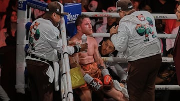 Saul -Canelo- Alvarez of Mexico during the Fight for the undisputed for the WBC, WBO and WBA super middleweight world titles against Edgar Berlanga of USA, at T-Mobile Arena, on September 14, 2024, in Las Vegas, Nevada, United States.