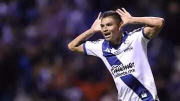 Miguel Sansores celebrates his goal  of Puebla during the game Puebla vs Leon, corresponding to Round 16 of the Torneo Apertura 2023 of the Liga BBVA MX, at Cuauhtemoc Stadium, on November 03, 2023. 

<br><br>

Miguel Sansores celebra su gol de Puebla durante el partido Puebla vs Leon, correspondiente a la Jornada 16 del Torneo Apertura 2023 de la Liga BBVA MX, en el Estadio Cuauhtemoc el 03 de Noviembre de 2023