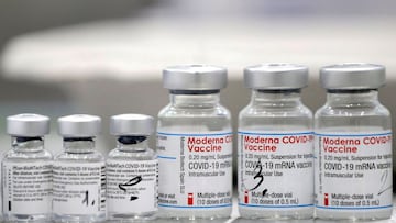 FOTO DE ARCHIVO: Viales de vacunas contra la enfermedad por coronavirus (COVID-19) de Pfizer-BioNTech y Moderna se ven en la ciudad de Ricany cerca de Praga, República Checa, 25 de febrero de 2021.