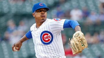 Aug 25, 2022; Chicago, Illinois, USA; Chicago Cubs starting pitcher Marcus Stroman (0) throws a pitch against the St. Louis Cardinals during the first inning at Wrigley Field. Mandatory Credit: Kamil Krzaczynski-USA TODAY Sports