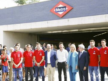 07/09/17, MADRID, ESTACION METRO WANDA METROPOLITANO, INAUGURACION DE ESTACION DE METRO ESTADIO METROPOLITANO, CRISTINA CIFUENTES, ENRIQUE CEREZO, SIMEONE, GABI, TORRES, SAUL, GRIEZZMAN Y KOKE