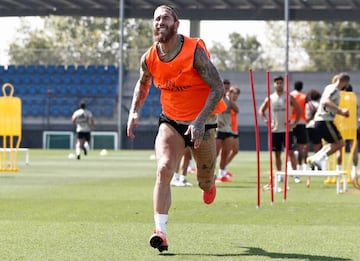 Sergio Ramos durante el entrenamiento. 