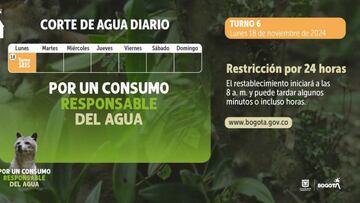 Racionamiento hoy, 18 de noviembre: barrios y localidades con cortes de agua en Bogotá