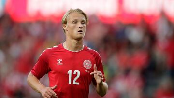 Kasper Dolberg con la selección de Dinamarca.