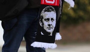 A scarf with an image of Ole Gunnar Solskjaer interim manager of Manchester United