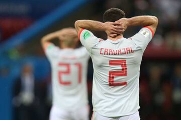 Dani Carvajal reacts during Spain's win over Iran on Wednesday.