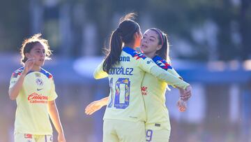 Alison Gonzalez celebrates her goal 4-0 with Katty Martinez of America during the game America vs Necaxa, corresponding to Round 14 of the Torneo Apertura 2023 of the Womens Liga BBVA MX, at Cancha Centenario, on October 12, 2023.
<br><br>
Alison Gonzalez celebra su gol 4-0 con Katty Martinez de America durante el partido America vs Necaxa, correspondiente a la Jornada 14 del Torneo Apertura 2023 de la Liga BBVA MX Femenil, en Cancha Centenario, el 12 de Octubre de 2023