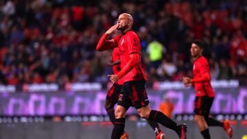 Carlos Gonalez celebrates his goal 1-1 of Tijuana during the 12th round match between Tijuana and Santos as part of the Torneo Clausura 2024 Liga BBVA MX at Caliente Stadium on March 15, 2024 in Tijuana, Baja California, Mexico.