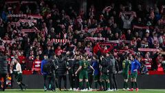 GRANADA, SPAIN - MARCH 05: Fans of Athletic de Bilbao and players of Athletic de Bilbao celebrate during Copa del Rey football match played between Granada CF and Athletic de Bilbao at Nuevo Los Carmenes stadium on March 05, 2020 in Granada, Spain.
 
 
 0