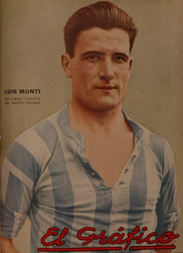 Monti jugó para la argentina subcampeona de 1930 y después fue jugador de la Italia ganadora de 1934. Tiene dos goles y nueve partidos en mundiales. 
