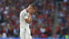 06/07/21 EUROCOPA 2020 LONDRES 
 PARTIDO SEMIFINALES ESTADIO WEMBLEY
 ITALIA - ESPA&Ntilde;A 
 DANI OLMO TRISTEZA