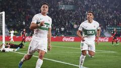 ELCHE, SPAIN - FEBRUARY 18: Guido Carrillo of Elche CF celebrates after scoring goal during the LaLiga Santander match between Elche CF and Rayo Vallecano at Estadio Manuel Martinez Valero on February 18, 2022 in Elche, Spain. (Photo by Aitor Alcalde/Gett