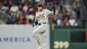 SAN FRANCISCO, CALIFORNIA - AUGUST 09: Gio Urshela #13 of the Detroit Tigers reacts standing on third base after hitting a double against the San Francisco Giants in the top of the second inning at Oracle Park on August 09, 2024 in San Francisco, California. Thearon W. Henderson/Getty Images/AFP (Photo by Thearon W. Henderson / GETTY IMAGES NORTH AMERICA / Getty Images via AFP)