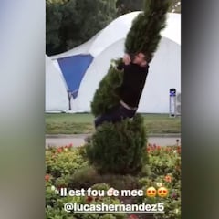 Lucas Hernández celebró el Mundial...¡hasta colgado de un árbol!