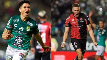 &Aacute;ngel Mena (izq) y Julio Furch (der) festejan un gol con sus equipos en la Ida de la Final