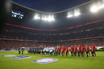 The Champions League anthem sounds in the Allianz Arena.