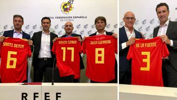 Santi Denia, seleccionador Sub-19, David Gordo (Sub-17), Julen Guerrero (Sub-16) y Luis de la Fuente (Sub-21), posan con Jos&eacute; Francisco Molina, director deportivo de la RFEF.