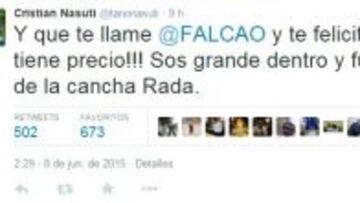 Falcao felicita a Nasuti por el título de la Liga Águila