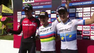 Imagen del pódium de la primera prueba de la Copa del Mundo de BTT.