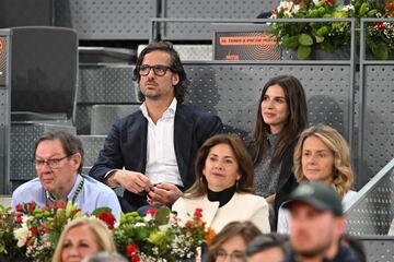 Feliciano López y Sandra Gago durante el partido de Rafa Nadal en el Mutua Madrid Open.