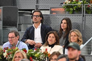 Feliciano López y Sandra Gago durante el partido de Rafa Nadal en el Mutua Madrid Open.