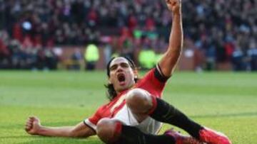 Falcao celebra uno de los goles que ha marcado con el Manchester United. 