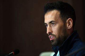 Sergio Busquets has left Spain's pre-Euro 2020 training camp after testing positive for Covid-19, the country's football federation (RFEF) announced on June 6, 2021. (Photo by Sergei SUPINSKY / AFP)