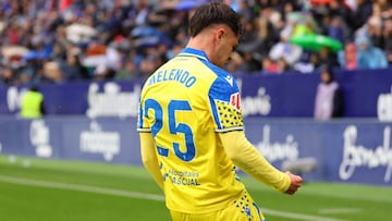 Melendo celebrando el primer tanto del Cádiz CF en La Rosaleda en la tarde de ayer domingo 9 de marzo. Foto: Cádiz CF.