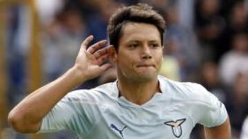 <b>CLASE. </b>Zárate, de 24 años, celebra un gol con la camiseta del Lazio.